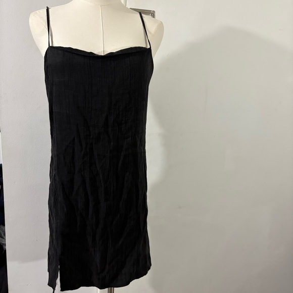 Zara Black Tank Mini Dress Square Neck Sz S Side Slit Classic City Whimsigoth - Picture 2 of 10